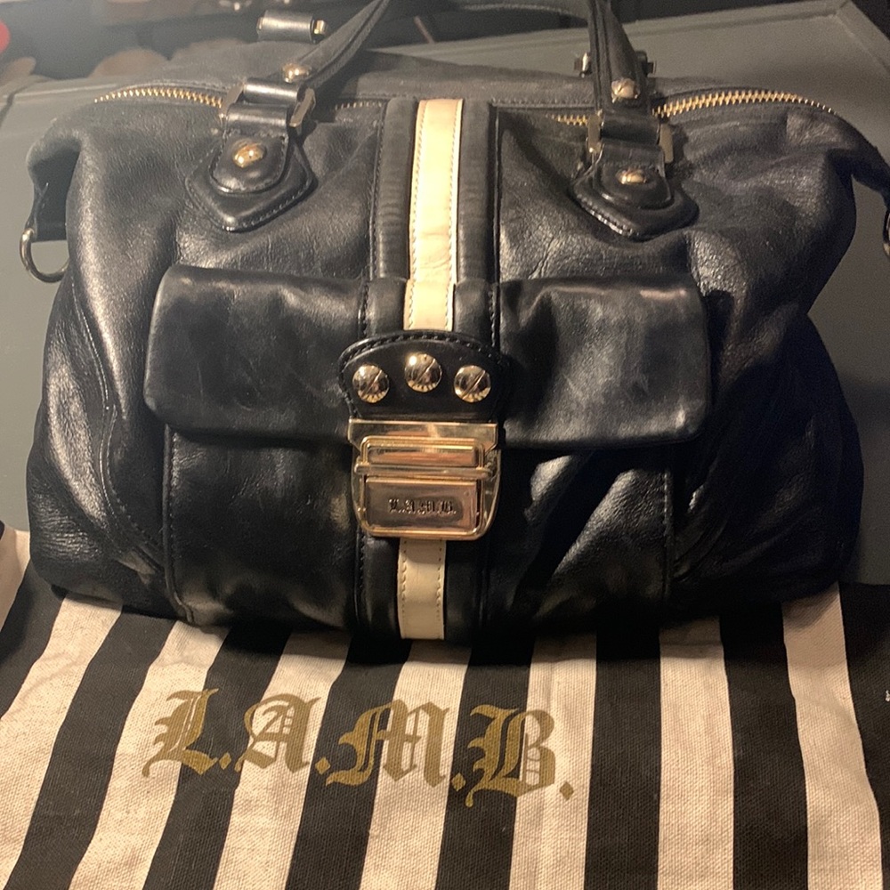 Lamb Black with Cream Detail Leather Satchel